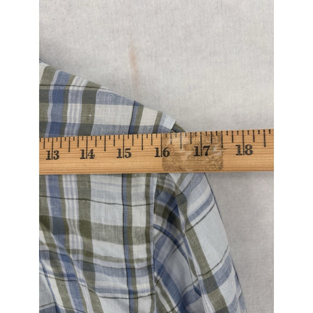 J Jill Love Linen Button Up Plaid Popover Tunic Shirt L 💯 Linen Roll Tab Sleeve - Picture 13 of 14